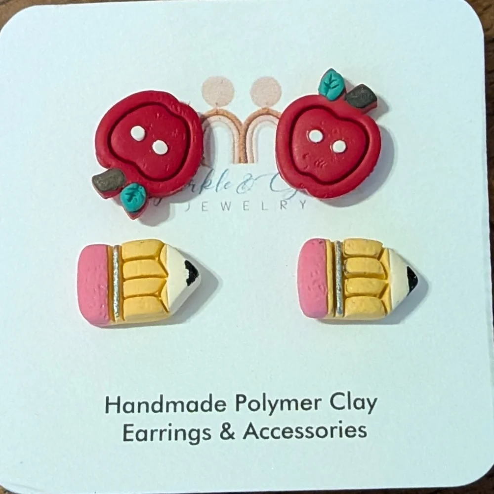 Handmade Clay Teacher Earrings Set - Picture 2 of 3